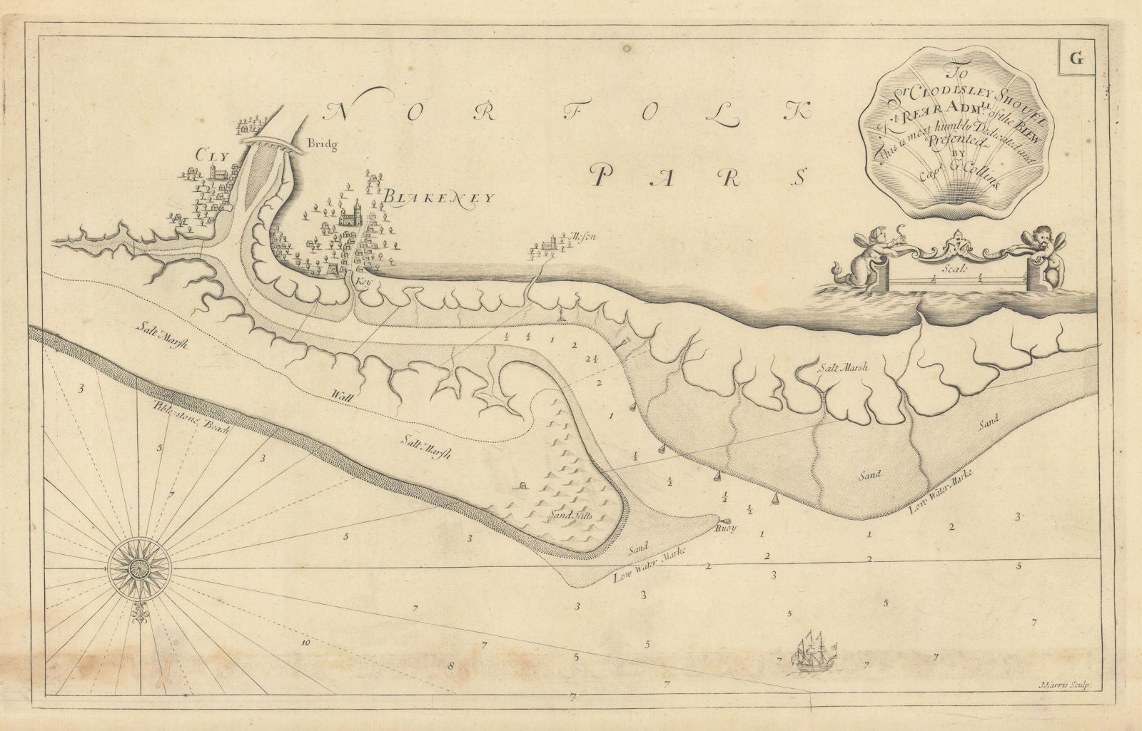 BLAKENEY POINT sea chart. Blakeney Morston Cley-next-the-Sea. COLLINS 1723 map